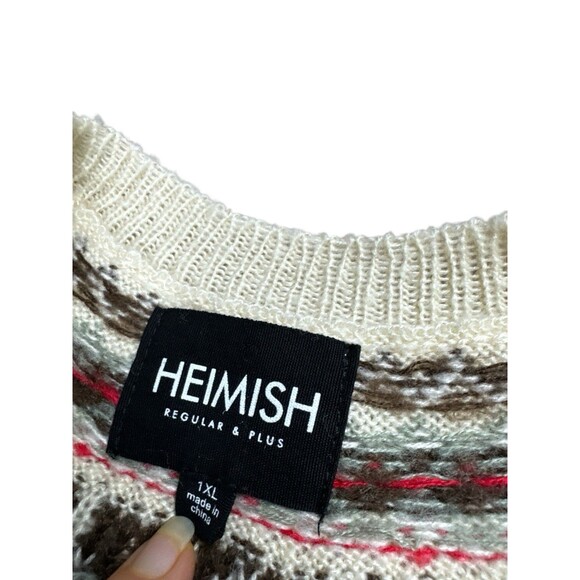 Heimish Red Fair Isle Christmas Sweater Reindeer Crewneck 1XL Holiday Knitwear - Picture 5 of 10